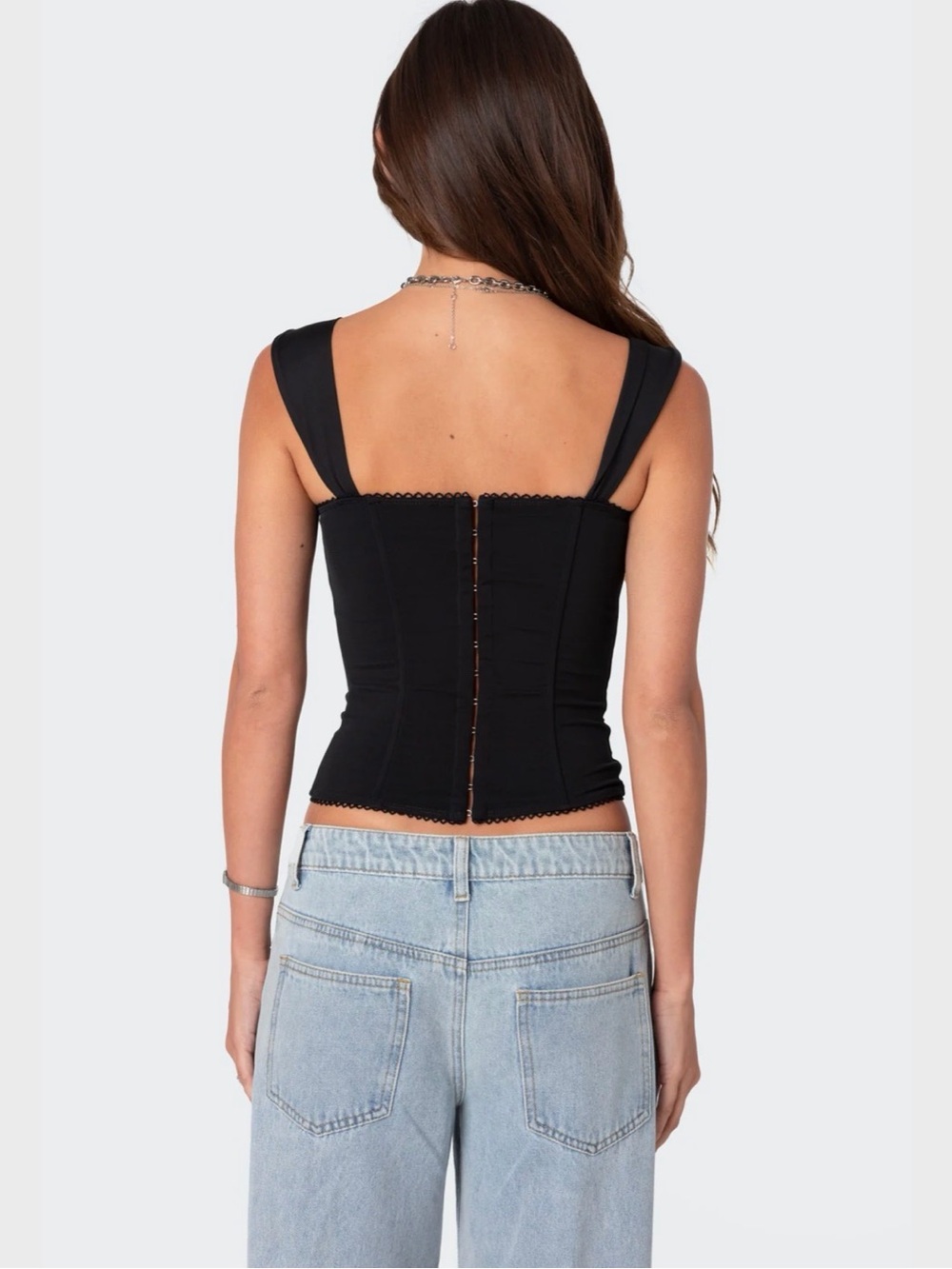 Edikted Marcella wide strap corset top sz Small black NWT - Picture 3 of 7
